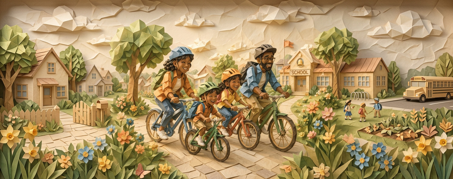 Family biking together
